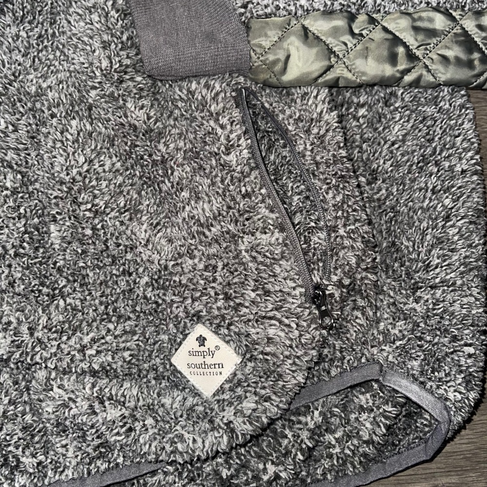 Simply Southern Women M Gray Pullover Fleece Quilted Snap Neck Sweatshirt - Picture 5 of 7